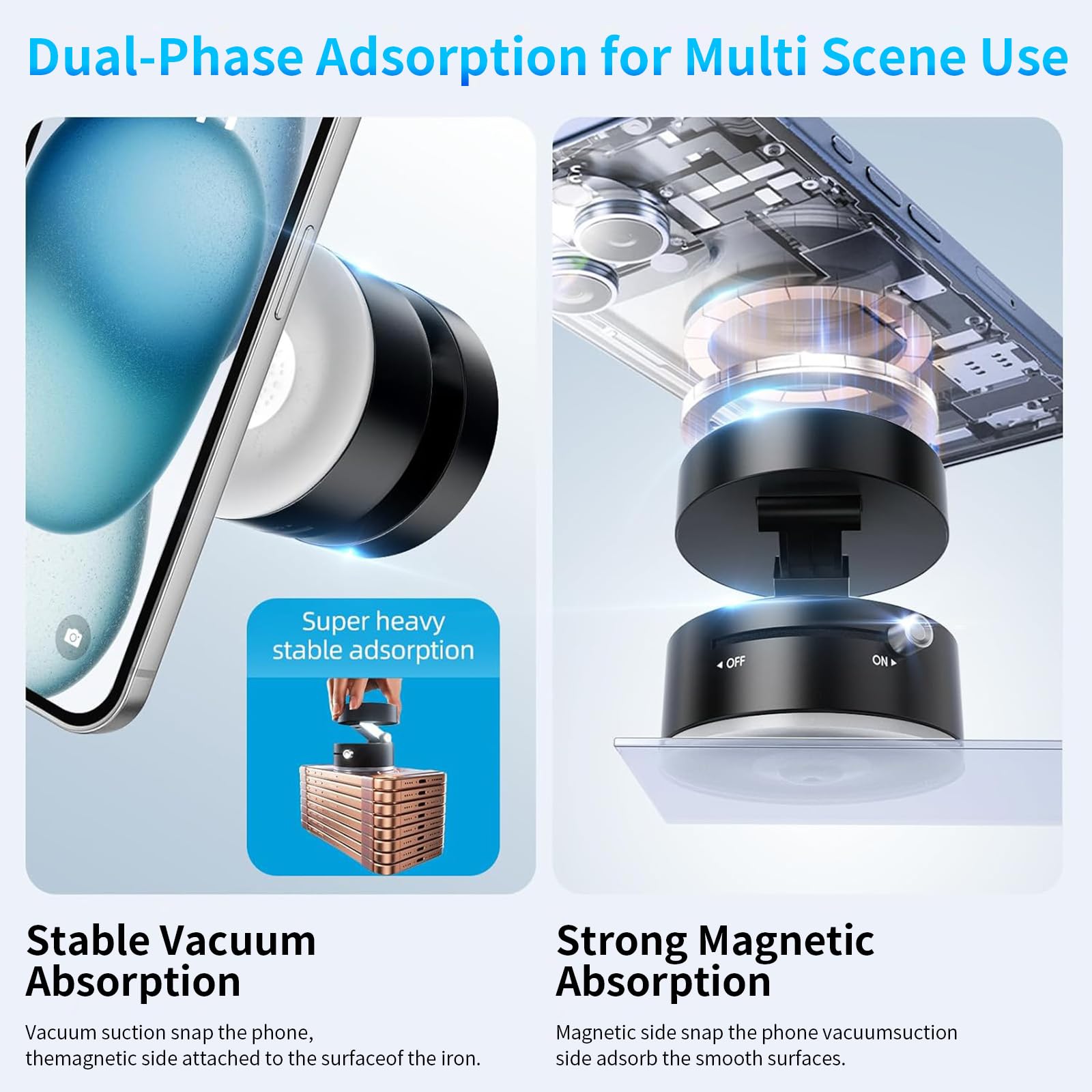 Vacuum Magnetic Suction Phone Holder, Car Suction Cup Phone Mount Stand, Foldable & Retractable Magnetic Holder For Car/Gym/Mirr